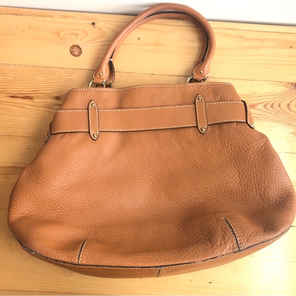 Cole Haan large belted turn lock satchel brown pebbled leather tote handbag - Picture 9 of 12